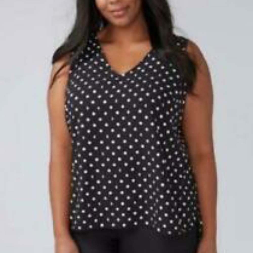 Lane Bryant Black Polka Dot Sleeveless Tank Top